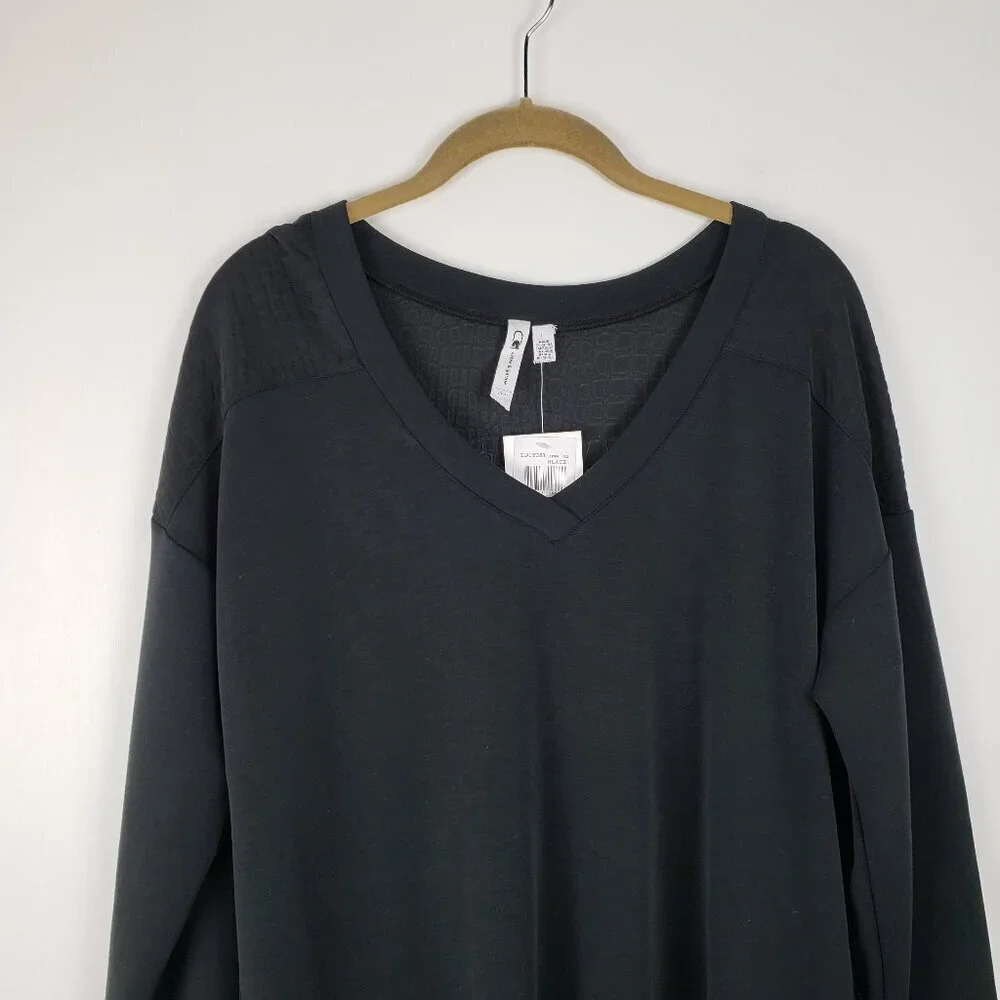 Cable & Gauge Long Sleeve Shirt Dress NWT Black V-Neck Textured Size Large